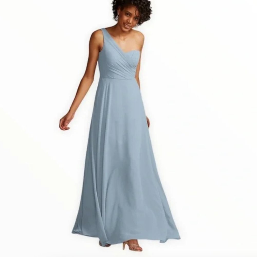 David's Bridal Dusty Blue One Shoulder Dress